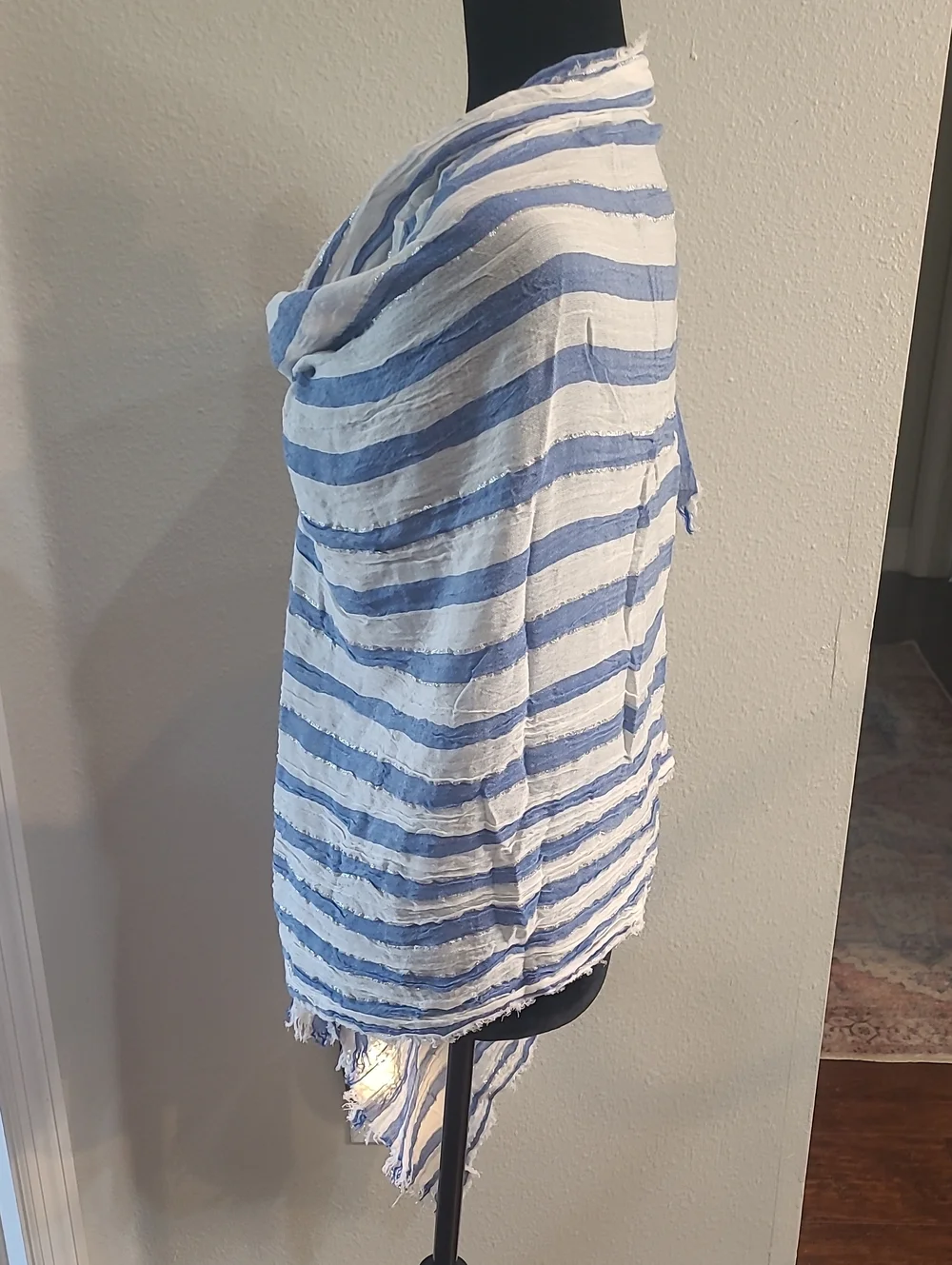 Echo Blue and White Striped Decorative Shawl Throw Lenght  64